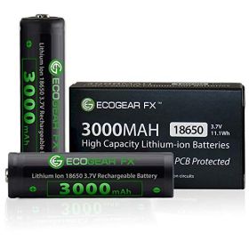 18650 Button-Top Batteries 3000mAh Lithium-ion, with PCB  [2-Pack]