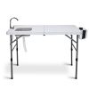 50" Folding Fish Cleaning Table with Sink, Bi-Folding Portable Camping Sink Station with Drain Hose, Trash Can, Foldable Outdoor Sink for Camping