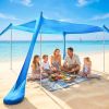 Beach Tent Canopy UPF50+ Protection, 10x10FT Beach Shade Sun Shelter Pop Up with 4 Stability Poles, Sandbags, Sand Shovels, Ground Pegs
