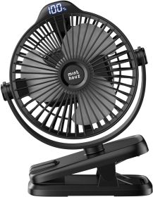 Clip on Fan - 720° Rotation Portable Small Fan with LCD Digital Display, 8000mAh Low Noise Desk Fan for Outdoor Camping/Stroller/Home/Office