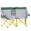 Loveseat Style Camping Chair, Oversized Folding Lawn Chair with Carry Bag & Cup Holders, for Outdoor, Beach, Picnic, Hiking, Travel, Green & Gray