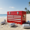 Yakimoto Nostalgia Series 21 Qt. Retro Industrial Toolbox Style Metal Cooler - 20L Portable Red Ice Chest for Camping, Tailgating & Garage