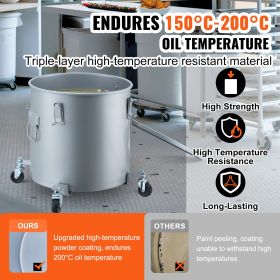 Fryer Grease Bucket, 8 Gal Oil Disposal Caddy with Caster Base, Carbon Steel with Rust-Proof Coating, Oil Transport Container with Lid, Lock Clips