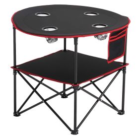 Folding Camping Table, Portable Outdoor Lightweight Picnic Table, 600D Oxford Fabric Waterproof Canvas Travel Beach Tables, with 4 Cup Holders