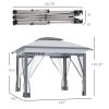 12x12 Pop Up Gazebo Sun Shade Instant Folding with Mesh Sidewall Netting, 3-Level Adjustable Height and Storage Bag, Gray