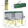 Loveseat Style Camping Chair, Oversized Folding Lawn Chair with Carry Bag & Cup Holders, for Outdoor, Beach, Picnic, Hiking, Travel, Green & Gray