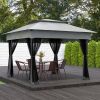 Outdoor Patio Pop Up Canopy Gazebo Shelter with Zipper Netting, Carry Bag, 10.7'x10.7'x8.9', Light Gray