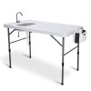 50" Folding Fish Cleaning Table with Sink, Bi-Folding Portable Camping Sink Station with Drain Hose, Trash Can, Foldable Outdoor Sink for Camping