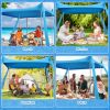 Beach Tent Canopy UPF50+ Protection, 10x10FT Beach Shade Sun Shelter Pop Up with 4 Stability Poles, Sandbags, Sand Shovels, Ground Pegs
