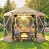 10 x 11 ft Pop Up Gazebo Screen Tent, Portable Instant Camping Canopy Screen House with Nettings, Carry Bag, Beige