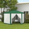 13' x 11' Outdoor Party Tent, Hexagon Sun Shade Shelter Canopy w/ Protective Mesh Sidewalls, Ropes & Stakes, Green