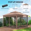 Outdoor Patio Pop Up Canopy Gazebo Shelter with Zipper Netting, Carry Bag, 11' x 11', Brown