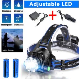 Rechargeabl LED Headlight Headlamp Head Torch Flashlight Work Light Camping Lamp (Option: 1set)