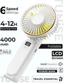 Portable Handheld Fan, Portable Fan Rechargeable, 4000mAh, 180° Adjustable, 6 Speed Wind, Display Electricity in Real Time (Color: White)