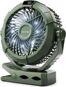 Portable Camping Fan with LED Lantern, 360°Rotation and Clip on for Desk, 4000mAh USB Rechargeable Battery Powered (Color: Green)