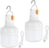 Camping Lantern, 2 Pack Rechargeable LED Tent Lamp Lights Bulb Portable Hanging 3 Lighting Modes 90W with Clip Hook for Camping, Hiking, Fishing