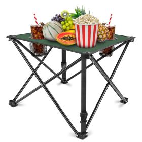 1Pc Foldable Camping Table Portable Picnic Table Lightweight Travel Desk with 2 Cup Holders Carrying Bag (Color: Green)