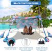 Beach Tent Sun Shelter 10x10ft Beach Canopy Easy Pop Up Sun Shade Portable UPF50+ with 8 Sandbags-2 Sand Shovel-4 Aluminum Poles-Ground Pegs for Outdo