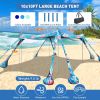 Beach Tent Sun Shelter 10x10ft Beach Canopy Easy Pop Up Sun Shade Portable UPF50+ with 8 Sandbags-2 Sand Shovel-4 Aluminum Poles-Ground Pegs for Outdo